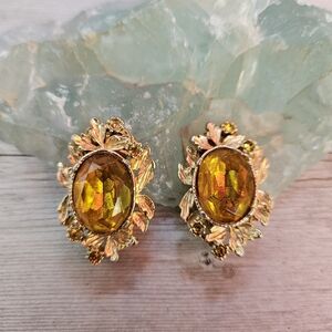Vintage ornate faux citrine paste stones clip on earrings